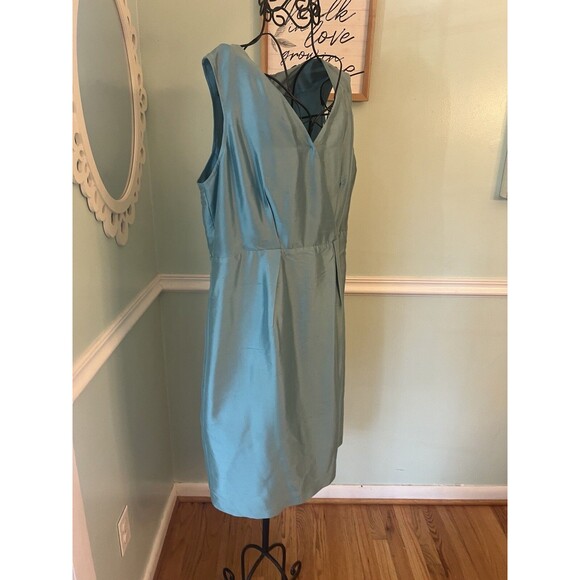 TALBOTS  Dress Women’s 16 Blue Raw Silk Sheath Sleeveless NEW Wedding Cocktail - Picture 3 of 9